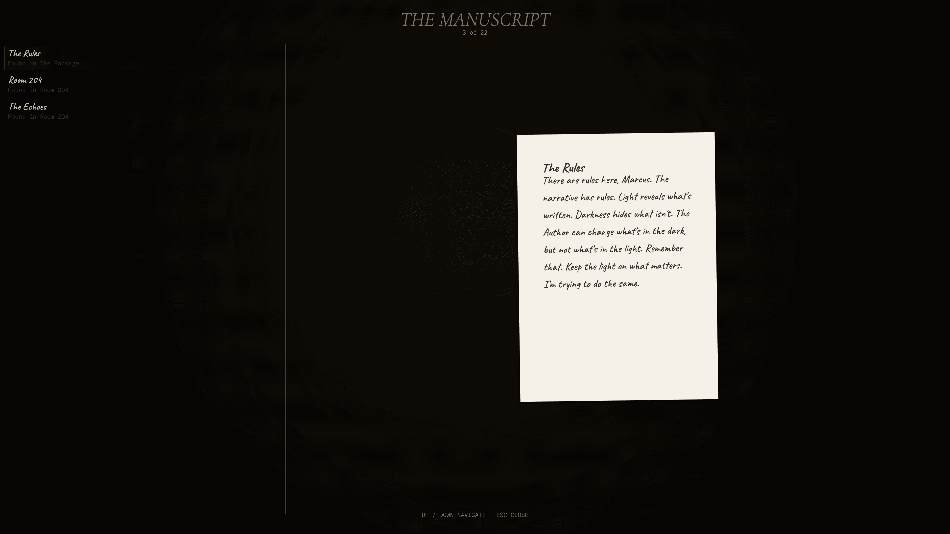 The manuscript journal — collected pages organized by chapter